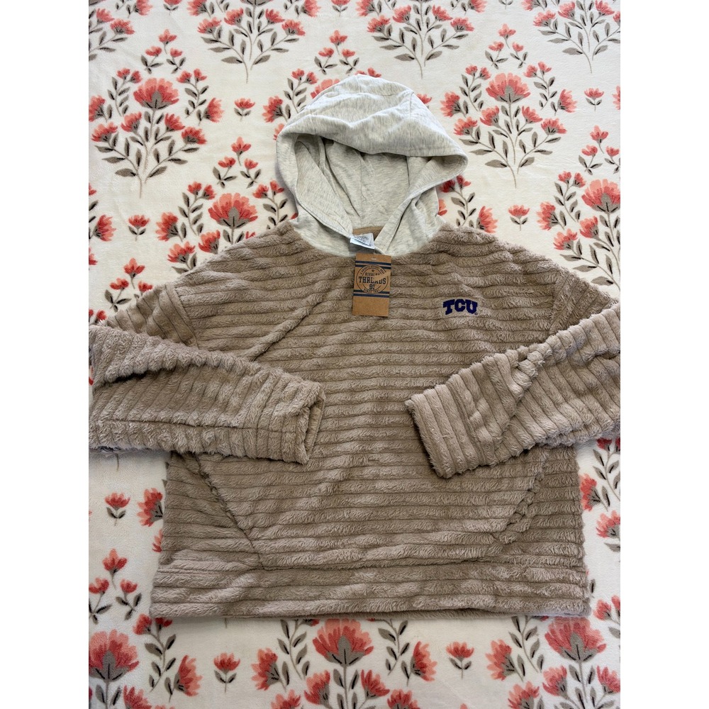 Rivalry Threads TCU Horned Frogs Faux Fur Fleece Hoodie Tan Girls Medium NWT